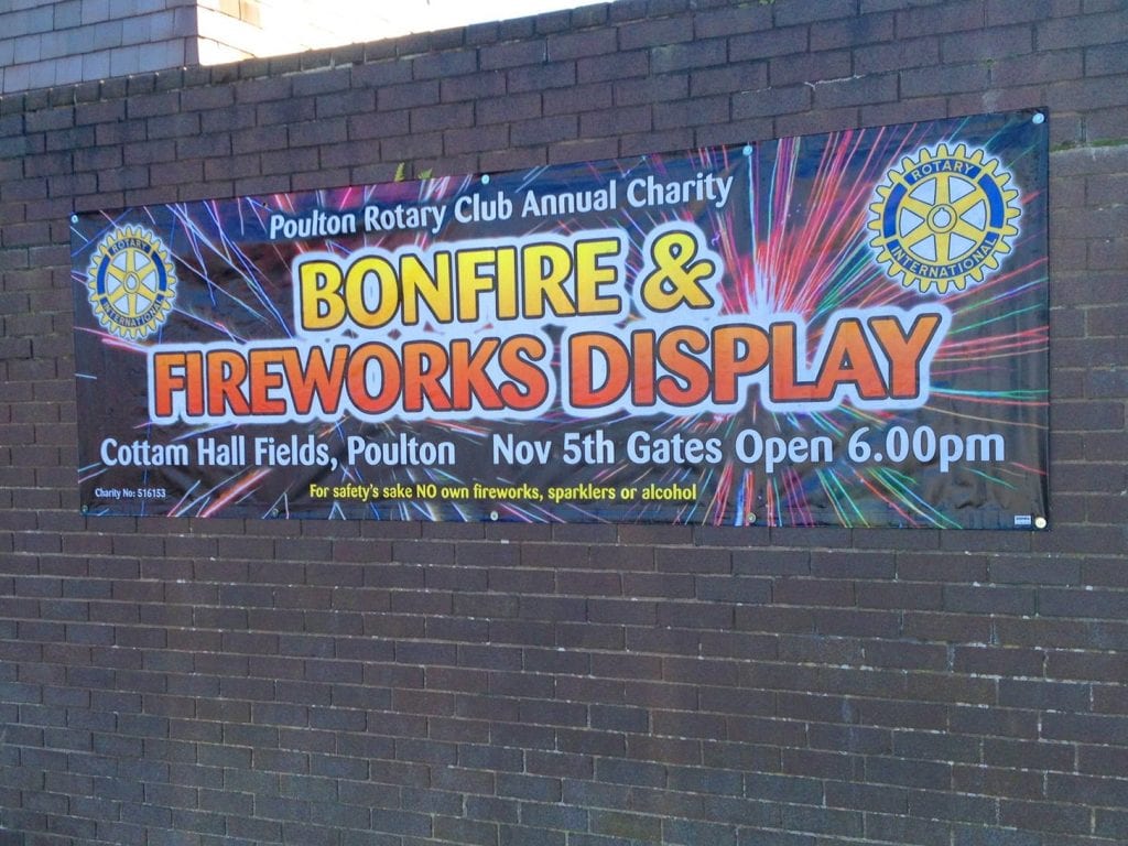 Fireworks banner on a wall